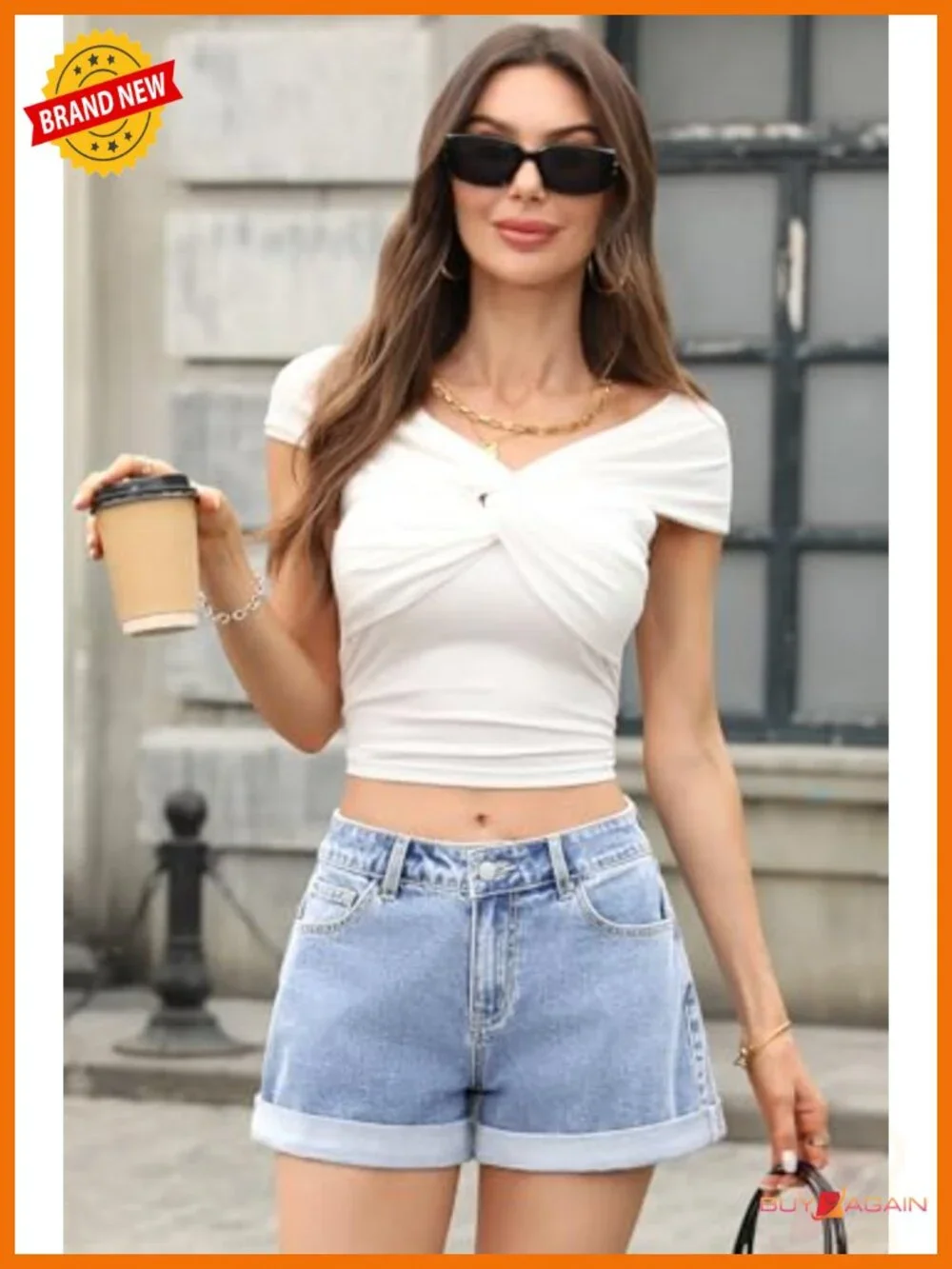 Low Rise Baggy Denim Shorts Stretchy Cuffed Hem Casual Summer Jorts